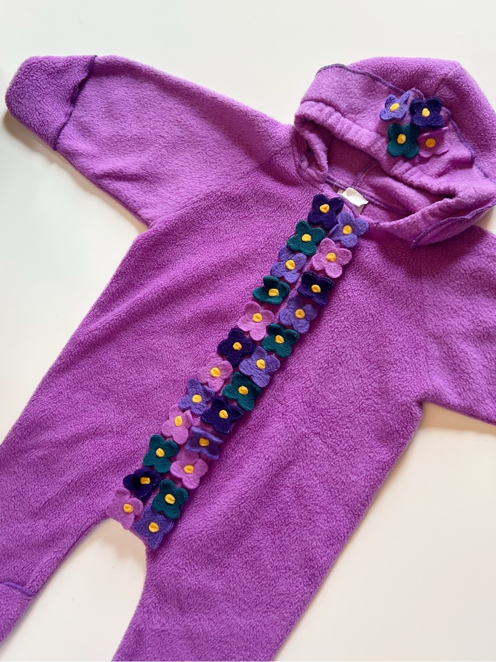 Vintage 1990’s Ali Mac Purple Fleece Flower Hooded Winter Coverall | 3-6m